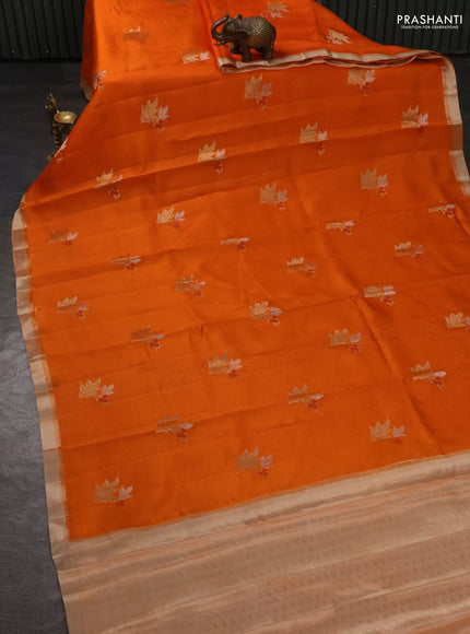 Banarasi poona silk saree orange with zari woven floral buttas and zari woven border