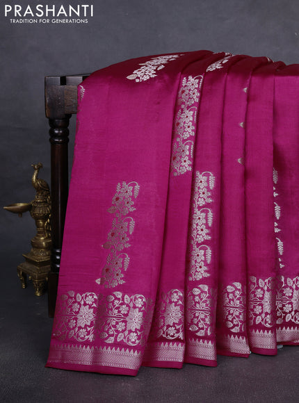 Poona silk saree pink with zari woven floral buttas and silver zari woven border