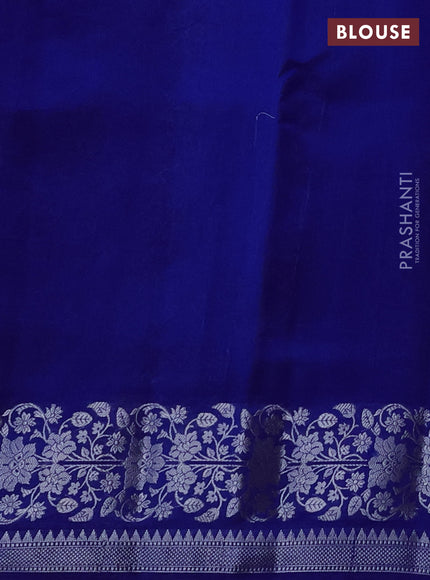 Poona silk saree royal blue with zari woven floral buttas and silver zari woven border