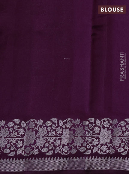 Poona silk saree purple with zari woven floral buttas and silver zari woven border