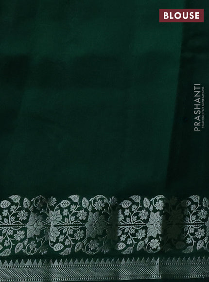 Poona silk saree green with zari woven floral buttas and silver zari woven border