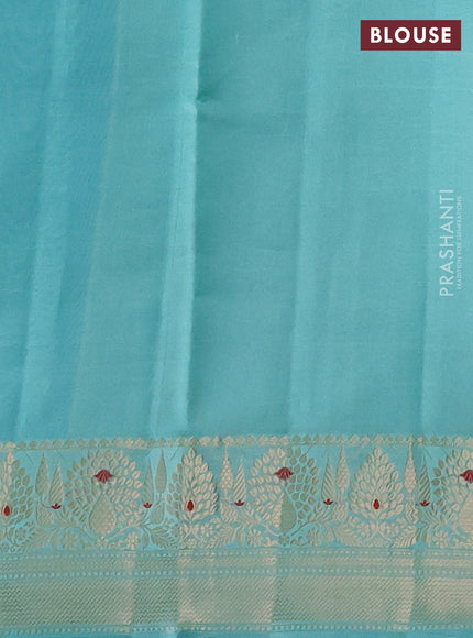 Banarasi poona silk saree cs blue and teal blue with zari woven buttas and zari woven border