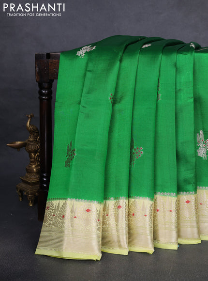 Banarasi poona silk saree green and pista green with zari woven buttas and zari woven border