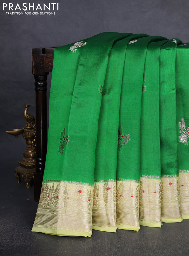 Banarasi poona silk saree green and pista green with zari woven buttas and zari woven border