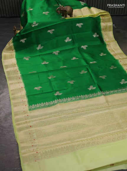 Banarasi poona silk saree green and pista green with zari woven buttas and zari woven border