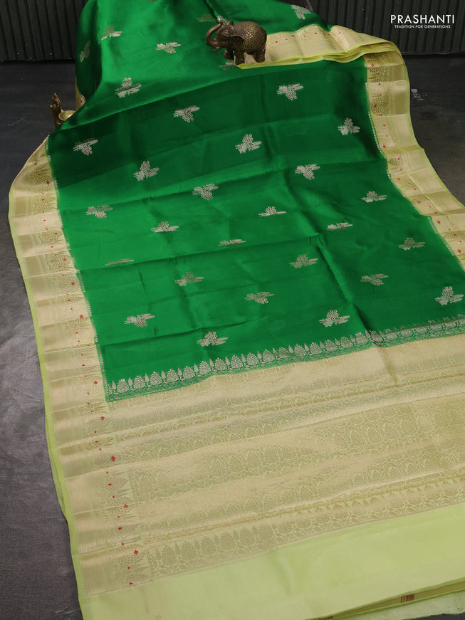 Banarasi poona silk saree green and pista green with zari woven buttas and zari woven border