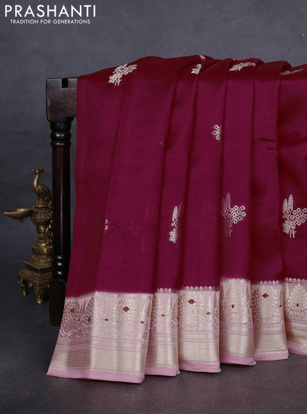 Banarasi poona silk saree red and peach pink with zari woven buttas and zari woven border