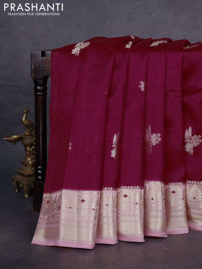 Banarasi poona silk saree red and peach pink with zari woven buttas and zari woven border