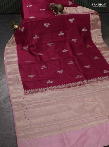 Banarasi poona silk saree red and peach pink with zari woven buttas and zari woven border