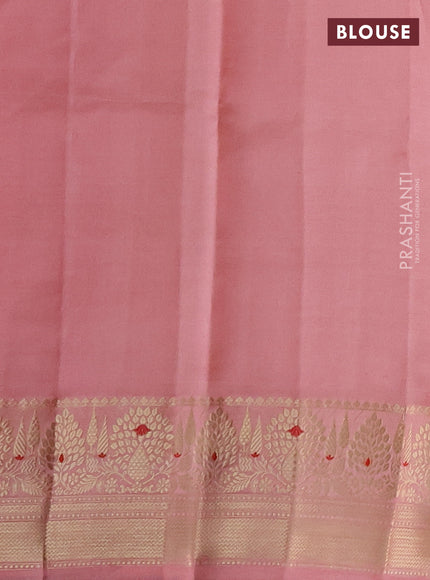 Banarasi poona silk saree red and peach pink with zari woven buttas and zari woven border