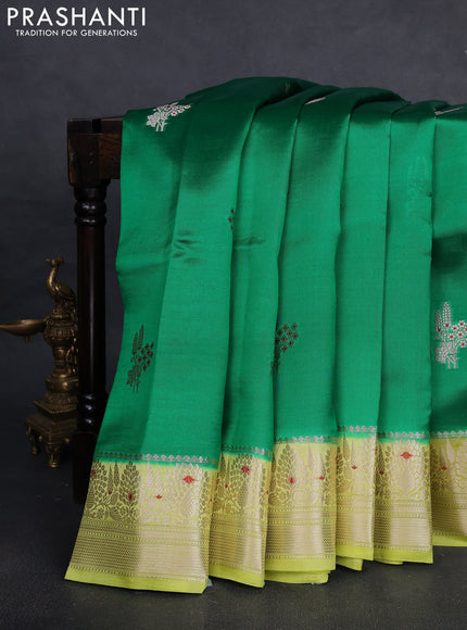 Banarasi poona silk saree green and pista green with zari woven buttas and zari woven border