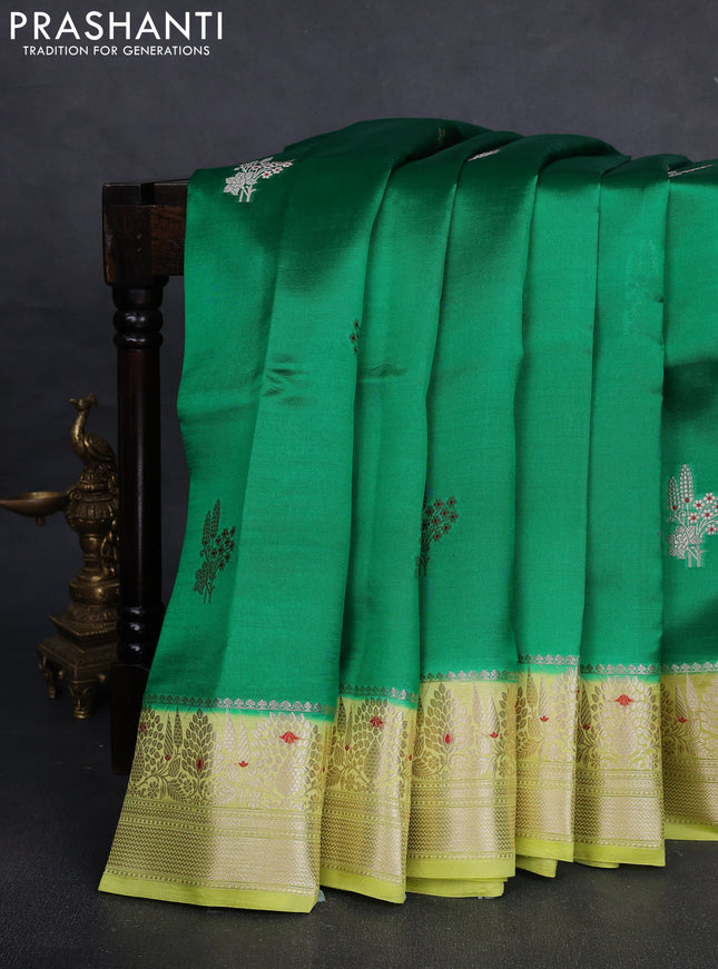 Banarasi poona silk saree green and pista green with zari woven buttas and zari woven border