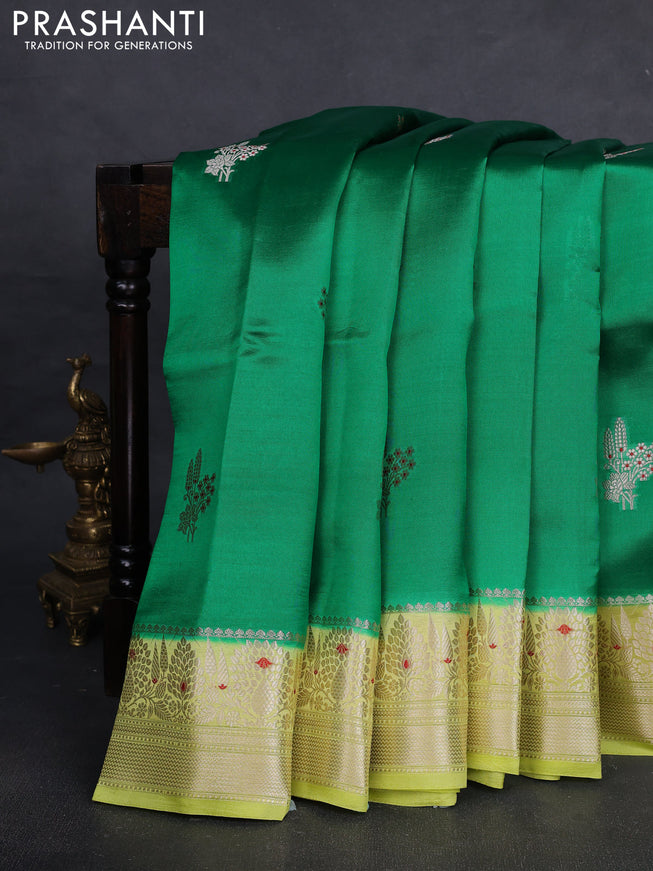 Banarasi poona silk saree green and pista green with zari woven buttas and zari woven border