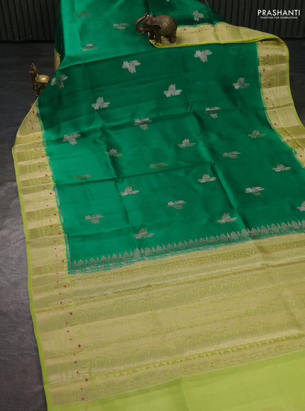 Banarasi poona silk saree green and pista green with zari woven buttas and zari woven border