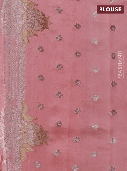 Banarasi poona silk saree peach shade with silver & gold zari woven buttas and rich zari woven border