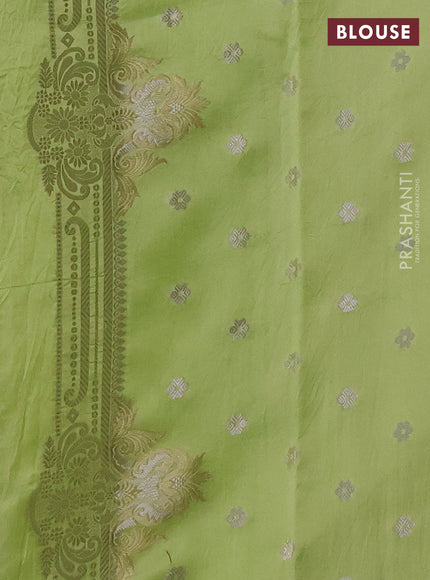 Banarasi poona silk saree pista green with silver & gold zari woven buttas and rich zari woven border