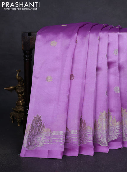 Banarasi poona silk saree lavender with silver & gold zari woven buttas and rich zari woven border