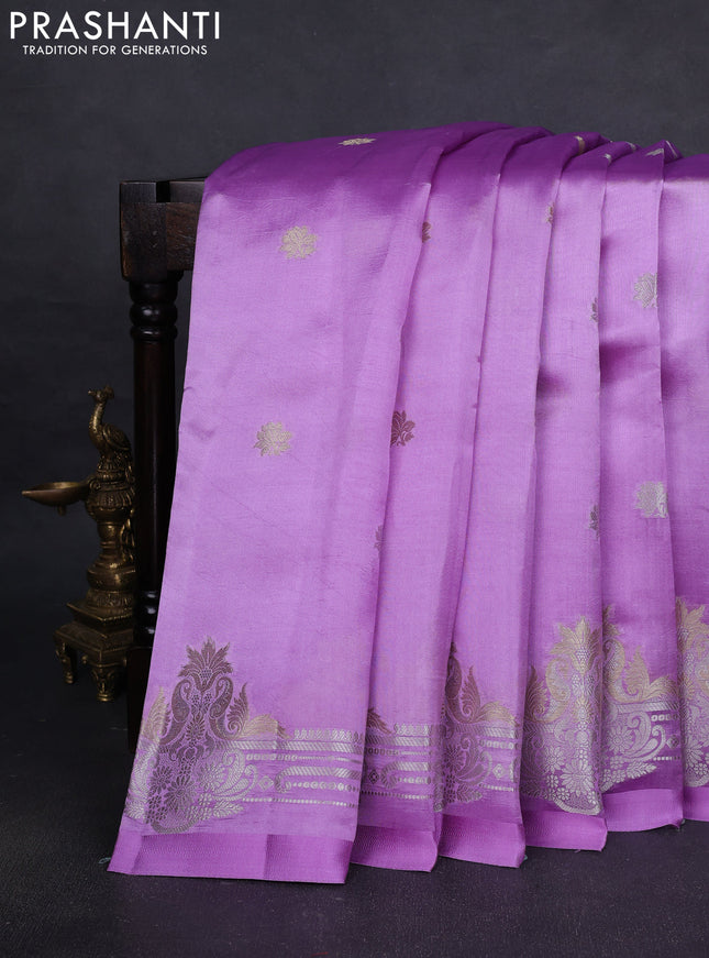 Banarasi poona silk saree lavender with silver & gold zari woven buttas and rich zari woven border