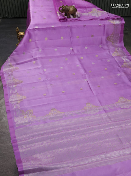 Banarasi poona silk saree lavender with silver & gold zari woven buttas and rich zari woven border