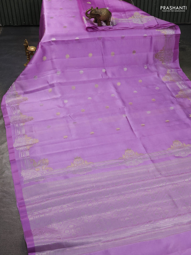 Banarasi poona silk saree lavender with silver & gold zari woven buttas and rich zari woven border