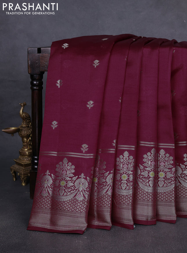 Banarasi poona silk saree maroon with zari woven buttas and rich zari woven border