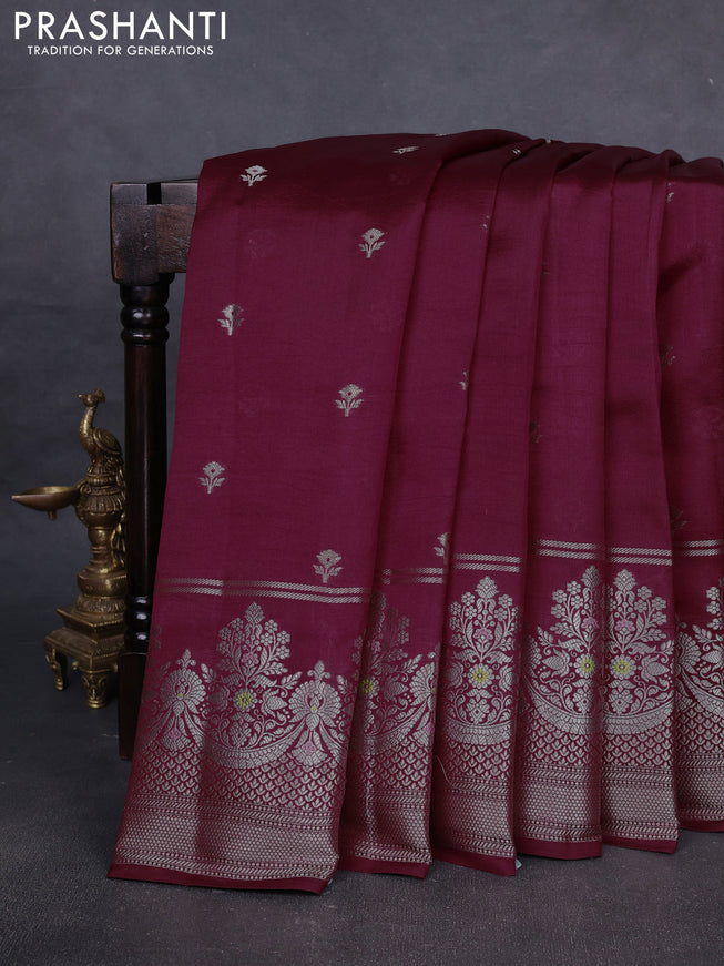 Banarasi poona silk saree maroon with zari woven buttas and rich zari woven border