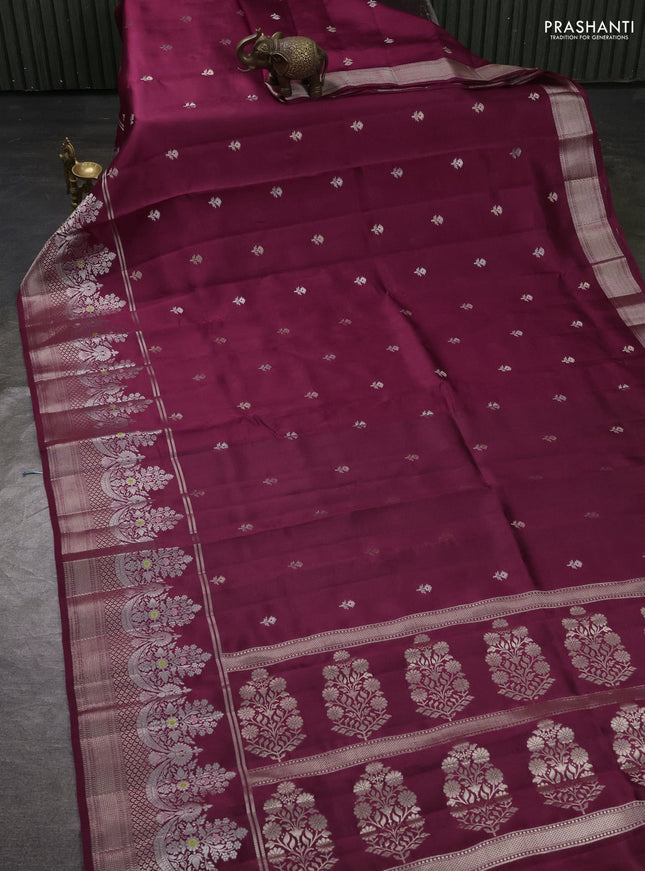 Banarasi poona silk saree maroon with zari woven buttas and rich zari woven border