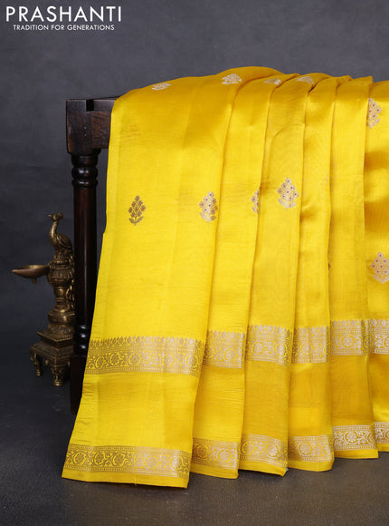 Banarasi poona silk saree yellow with zari woven buttas and rettapet zari woven border