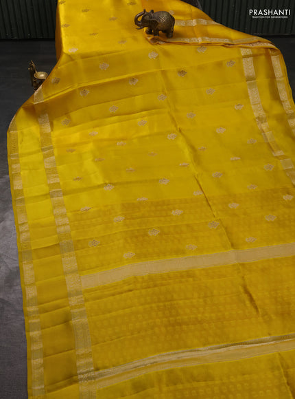 Banarasi poona silk saree yellow with zari woven buttas and rettapet zari woven border