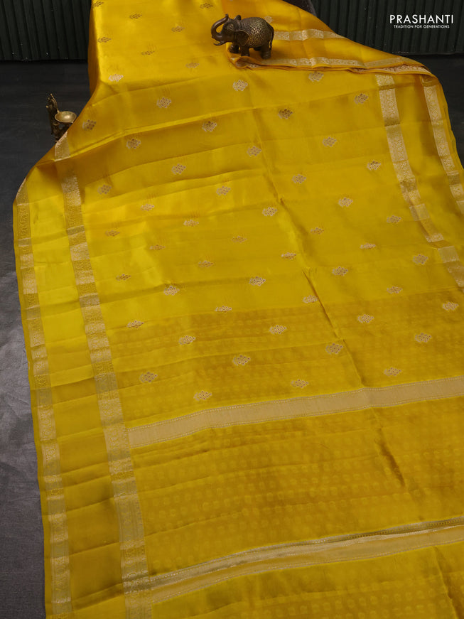 Banarasi poona silk saree yellow with zari woven buttas and rettapet zari woven border