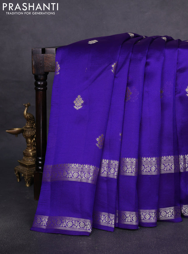 Banarasi poona silk saree blue with zari woven buttas and rettapet zari woven border