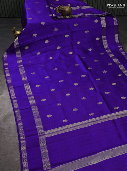 Banarasi poona silk saree blue with zari woven buttas and rettapet zari woven border