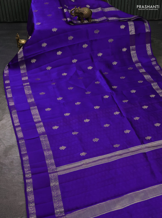 Banarasi poona silk saree blue with zari woven buttas and rettapet zari woven border