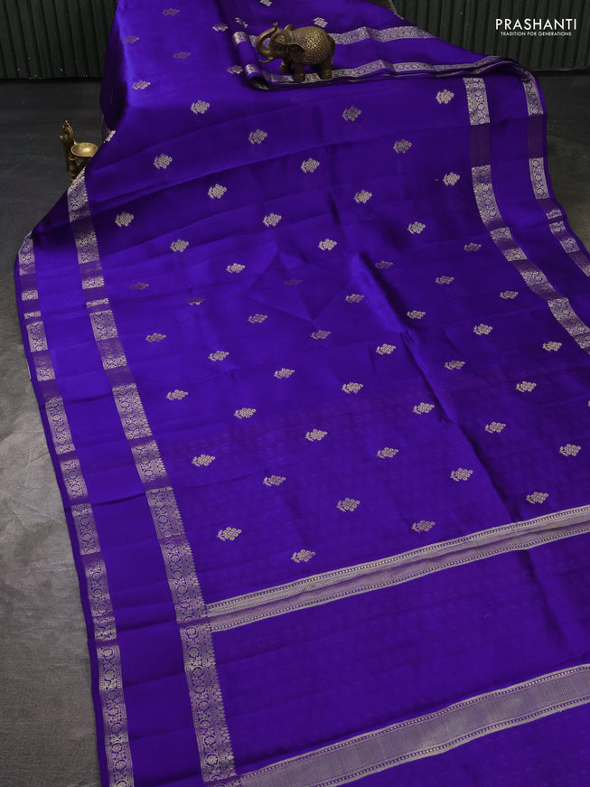 Banarasi poona silk saree blue with zari woven buttas and rettapet zari woven border