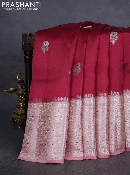Banarasi poona silk saree red and peach orange with zari woven buttas and long zari woven border
