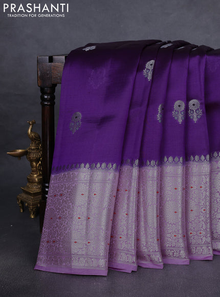 Banarasi poona silk saree purple and light pink with zari woven buttas and long zari woven border