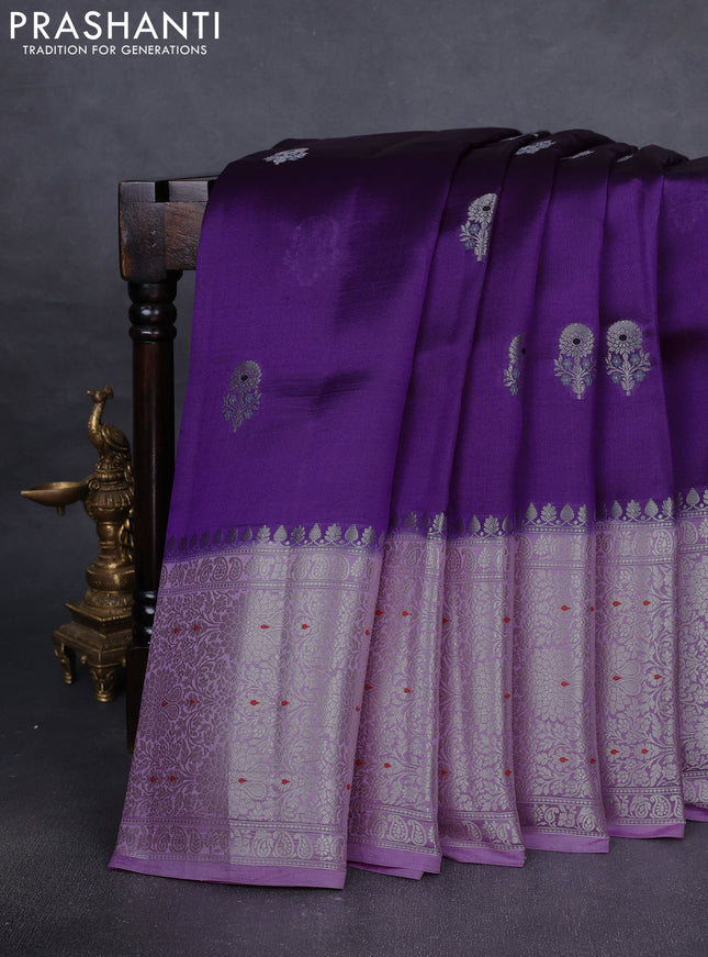 Banarasi poona silk saree purple and light pink with zari woven buttas and long zari woven border