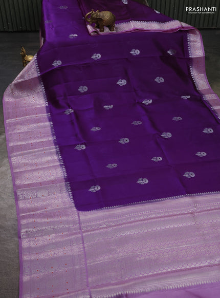 Banarasi poona silk saree purple and light pink with zari woven buttas and long zari woven border