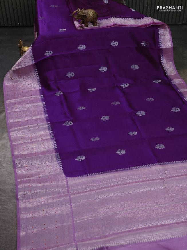Banarasi poona silk saree purple and light pink with zari woven buttas and long zari woven border