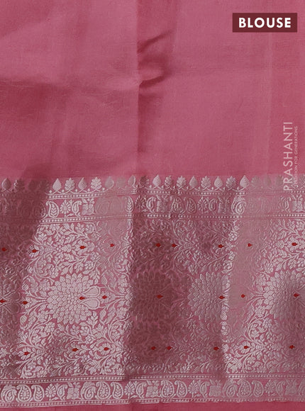 Banarasi poona silk saree orange and pastel pink with zari woven buttas and long zari woven border