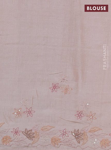 Pure tussar silk saree mild peach orange with embroidered buttas and embroidery border