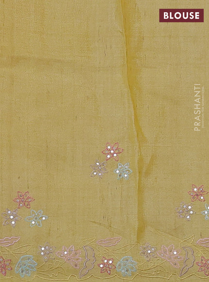 Pure tussar silk saree pale yellow with embroidered buttas and embroidery border