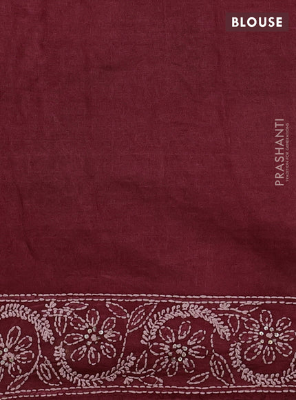 Pure tussar silk saree maroon with allover thread woven buttas and embroidery border