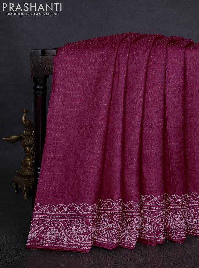 Pure tussar silk saree pink with allover zari woven buttas and embroidery border