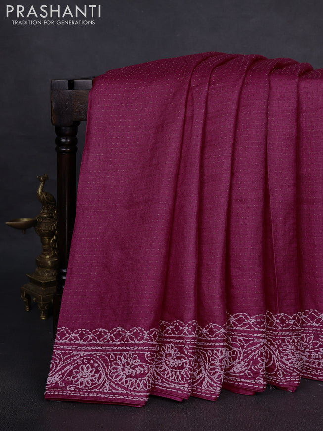 Pure tussar silk saree pink with allover zari woven buttas and embroidery border