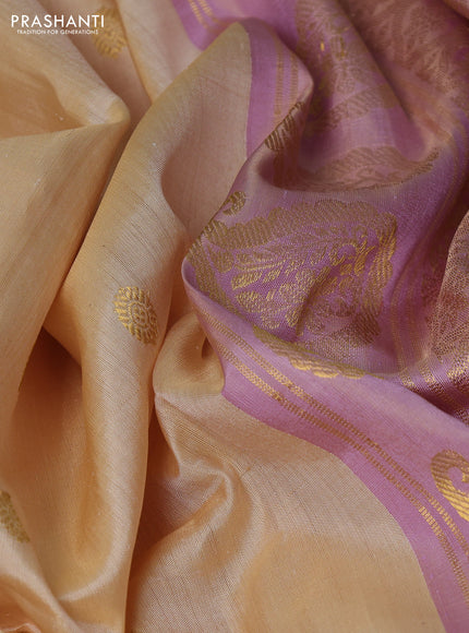 Pure gadwal silk saree cream and lotus pink with zari woven buttas and temple design boder