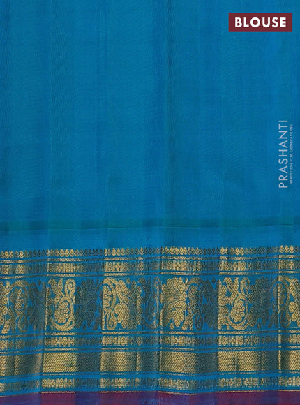 Pure gadwal silk saree pastel peach and dual tone teal green with zari woven buttas and temple design zari woven border