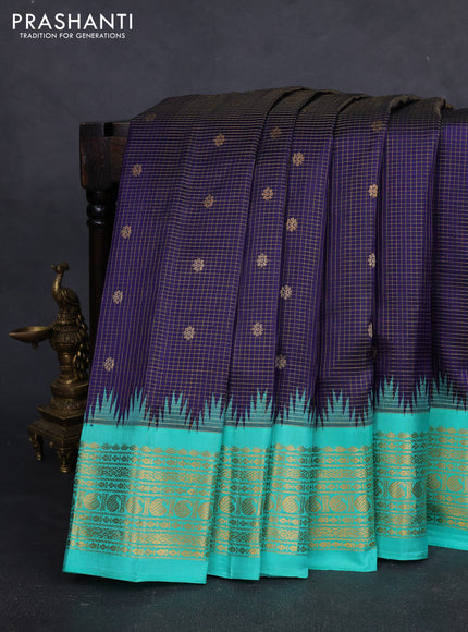 Pure gadwal silk saree teal green with allover zari stripe & buttas and rich zari woven border