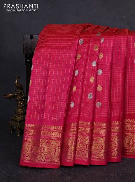 Pure gadwal silk saree pink with allover zari checks & buttas and rich zari wovenn border