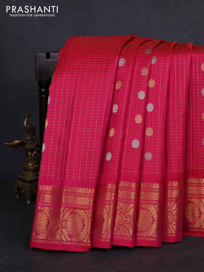 Pure gadwal silk saree pink with allover zari checks & buttas and rich zari wovenn border